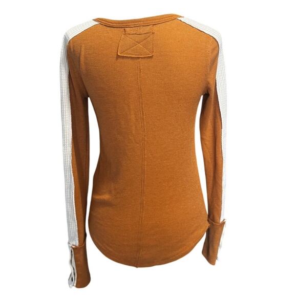 We The Free Colorblock Stripe Thermal Henley Tee Mustard Ochre and Ivory– XS - Picture 2 of 7